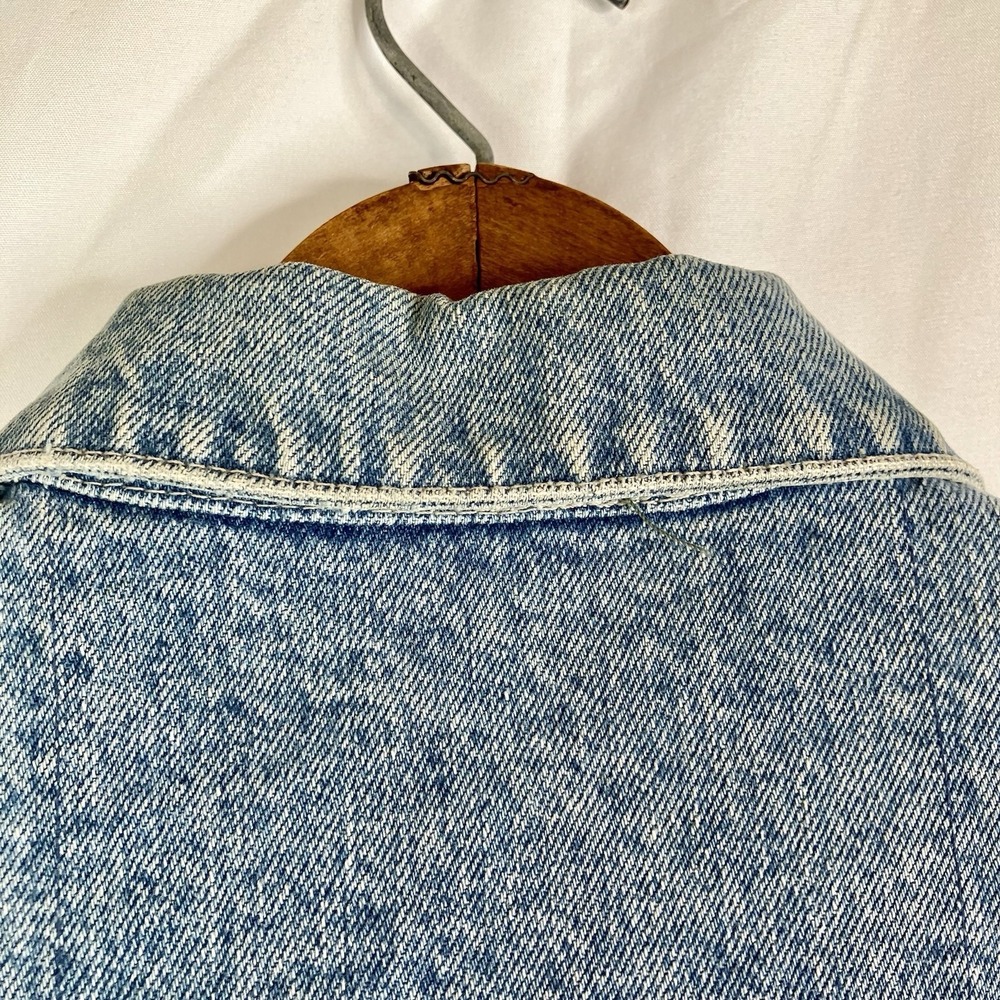 Vintage L.A. Gear Denim Jacket Cropped 80s 90s Logo Patch Teal Pink Y2K Style M - Picture 12 of 16